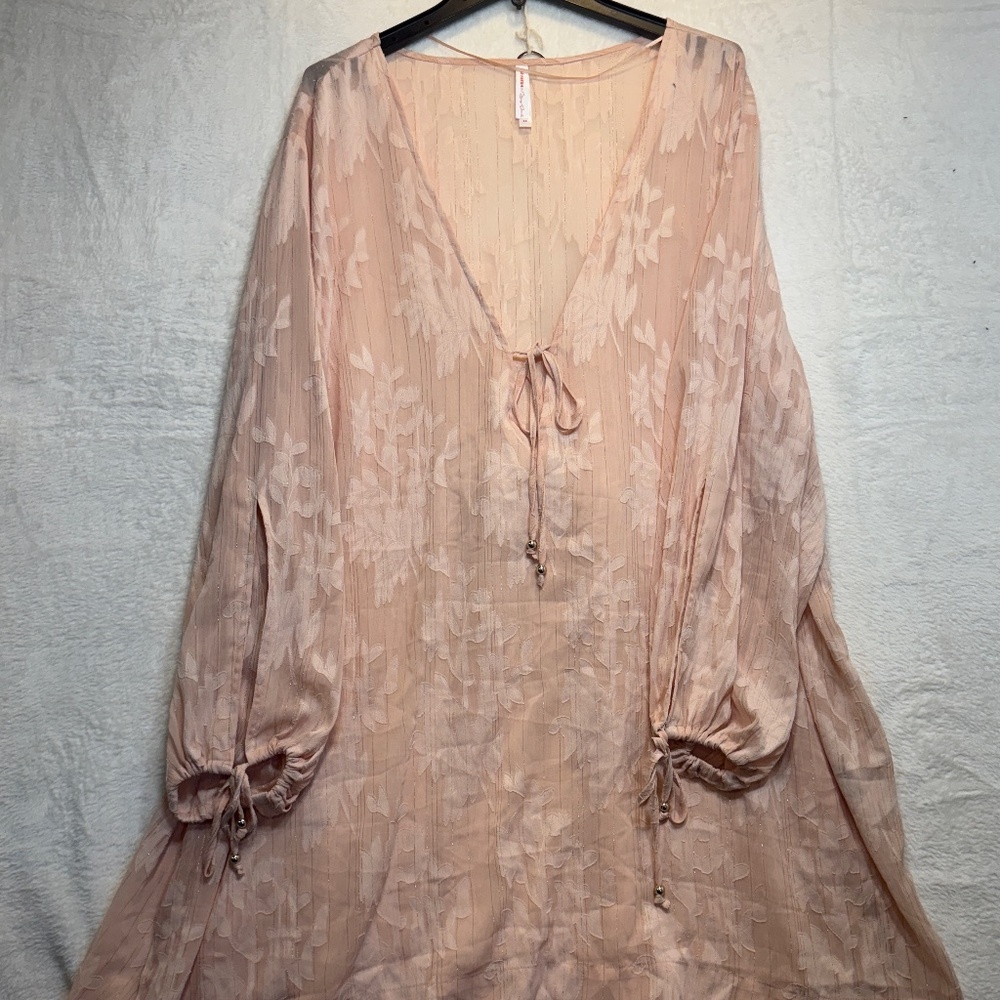 Joe Fresh Roxy Earle Swimsuit Cover-Up Womens Size 3X Peach Sheer V-Neck Blouse